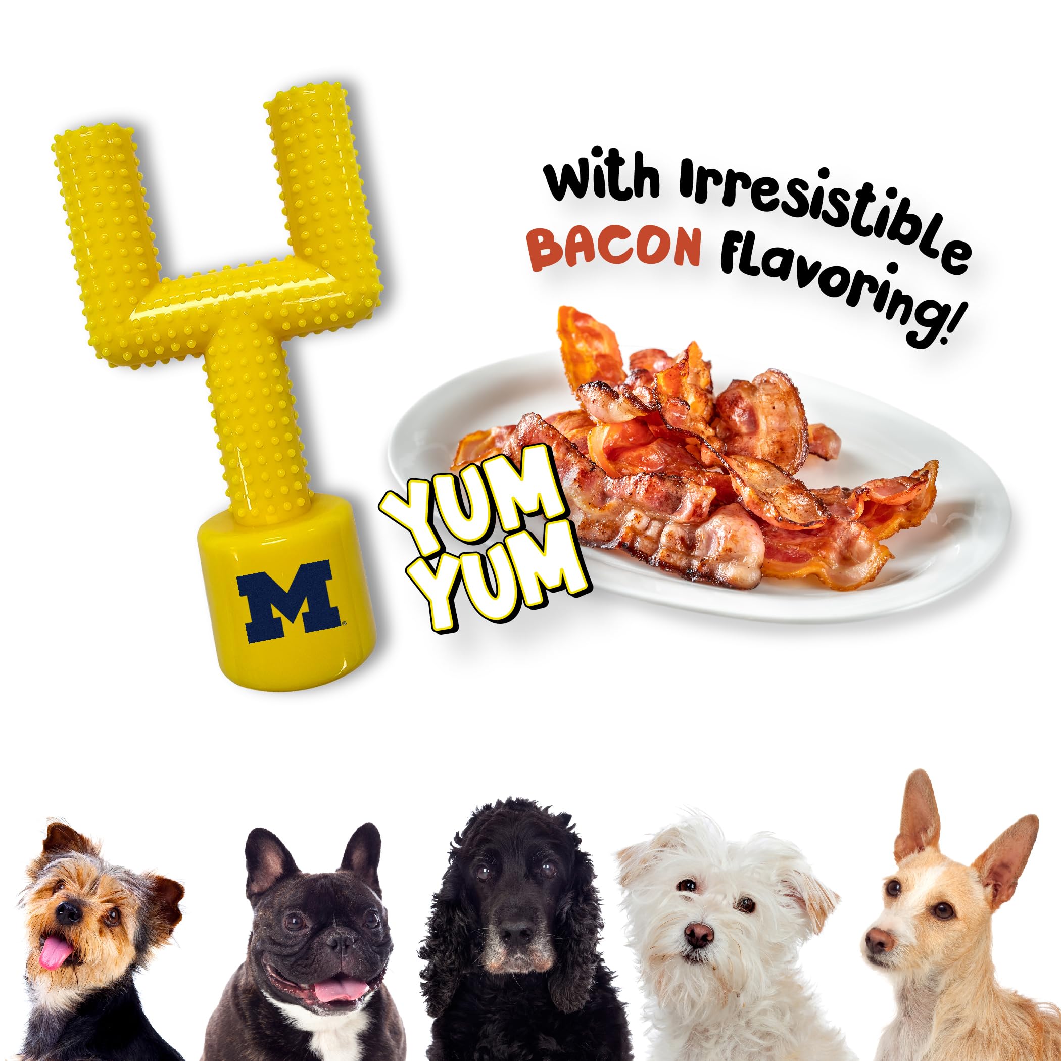 Ncaa Michigan Wolverines Mega-Chew Hard Nylon Bacon-Flavored Dog Bone Football Goal-Post Chew Toy. Interactive, Tasty & Fun Dog